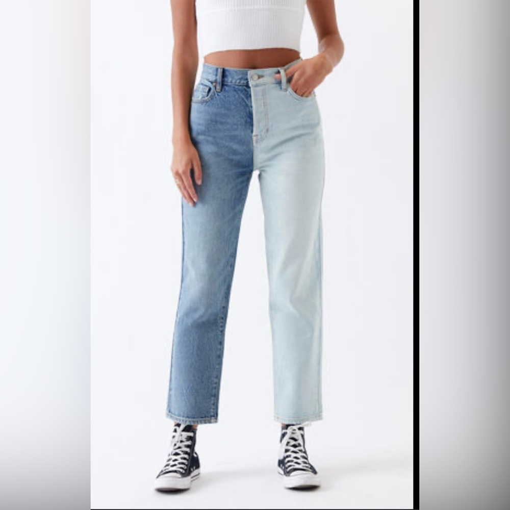 PACSUN HIGH-WAISTED STRAIGHT TWO-TONE JEANS